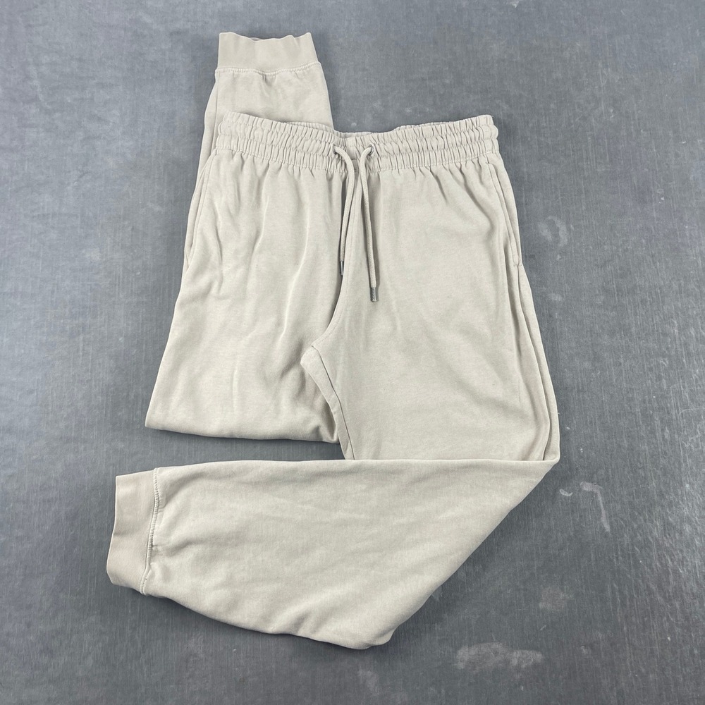 H&M Kids Small Beige Jogger Sweatpants Regular Fit Fleece Lined Drawstring